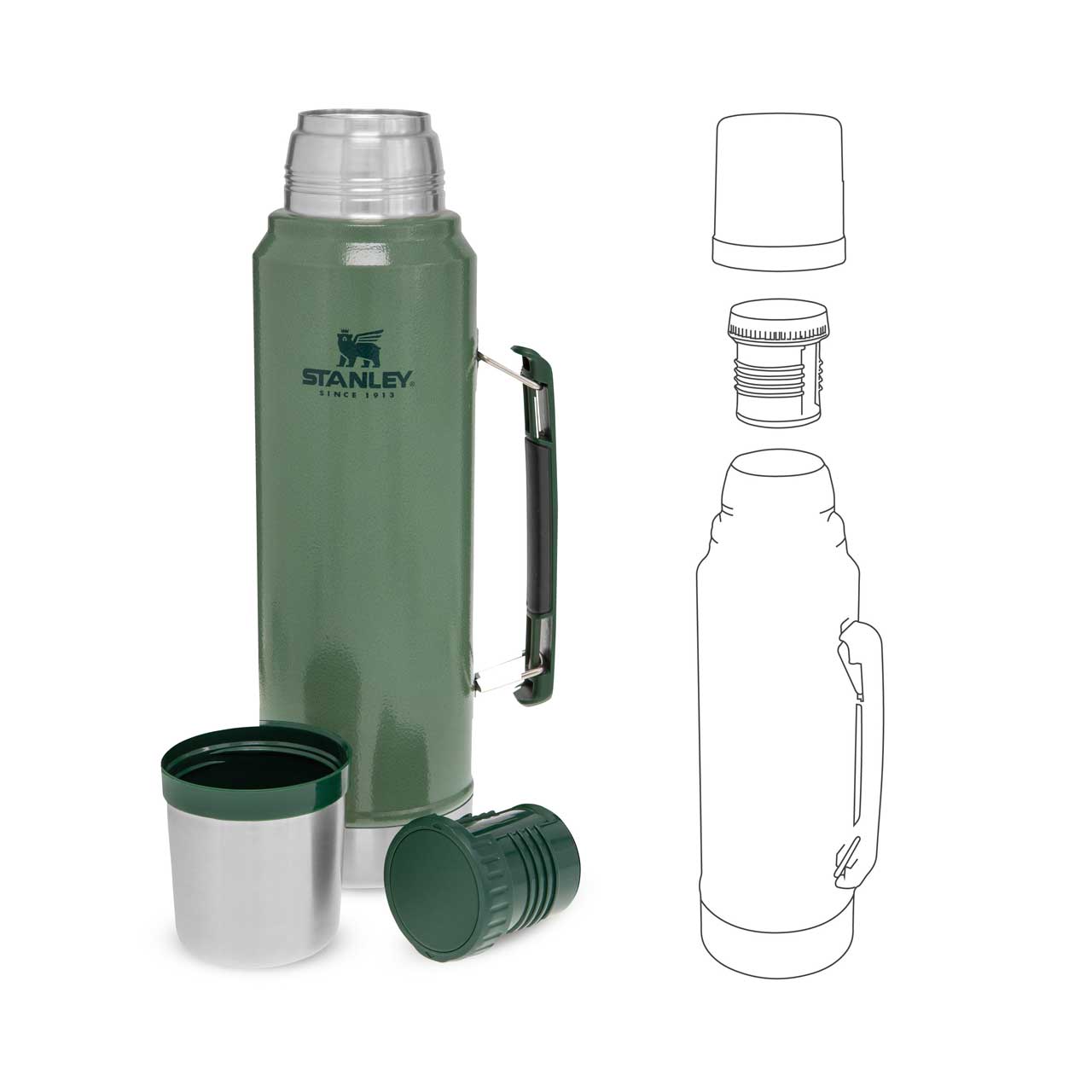 Stanley CLASSIC VAKUUM-FLASCHE 1,0 l Edelstahl Hammer Green