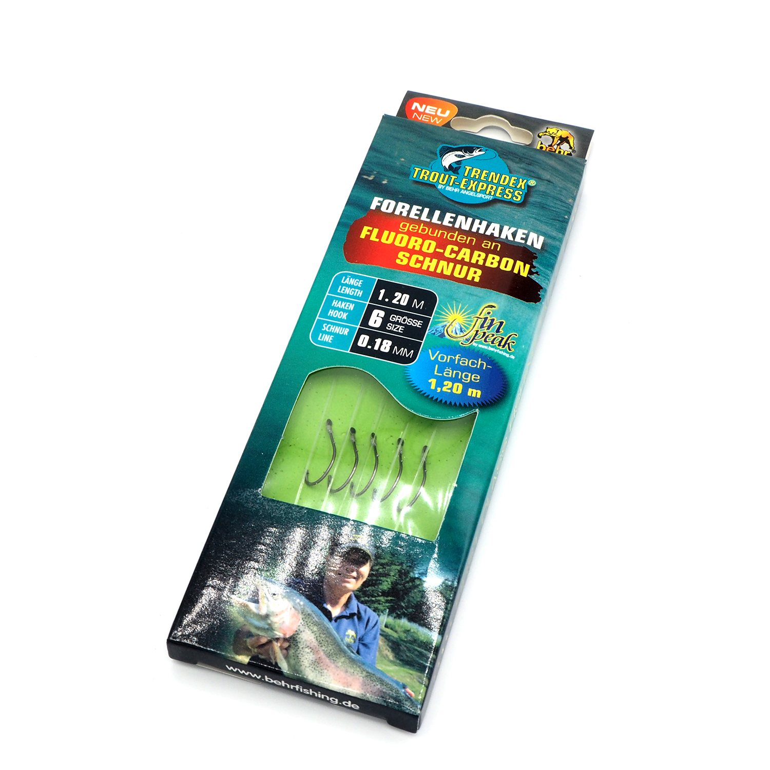 Trendex Forellenhaken gebunden an Fluoro Carbon Schnur Grösse 6 1.20m